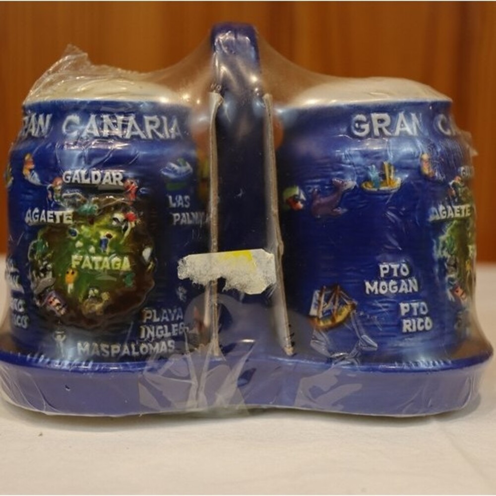 Salt & Pepper Grand Canary Islands Blue Ceramic Travel Souvenir Shaker Set